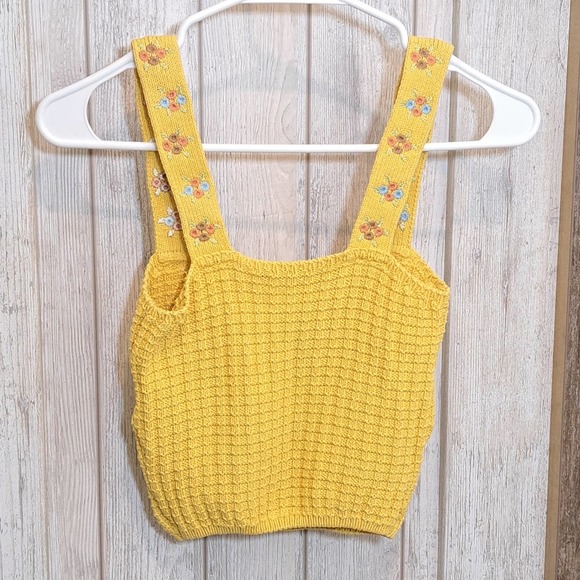Zara Yellow Flowered Crop Top Size S - Picture 2 of 5